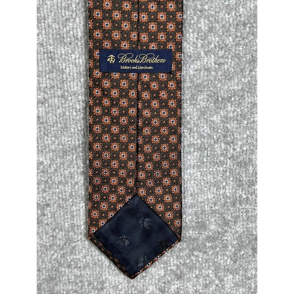 Brooks Brothers Makers‎ And Merchants SILK Tie Brown Orange Square Geometric - Picture 9 of 10